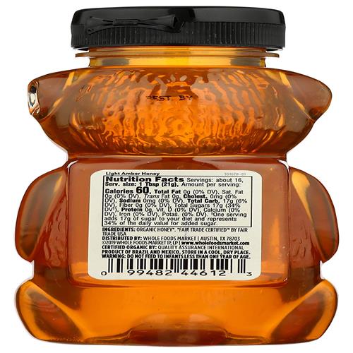 Whole Foods Market, Organic Light Amber Wildflower Honey, 12 Ounce