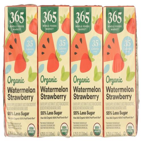 Whole Foods Market, Organic Reduced Sugar Watermelon Strawberry Juice Box, 8 Pack, 6.75 Fl Oz
