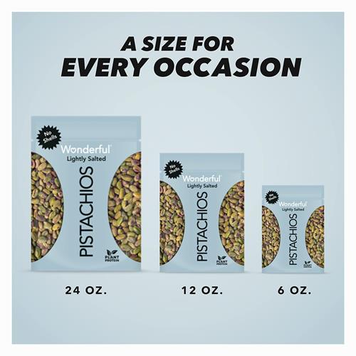 Wonderful Pistachios No Shells, Lightly Salted Nuts, 12 Ounce Resealable Bag, Protein Snacks, Gluten Free, Healthy Snack