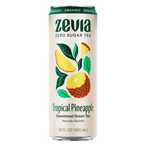 Zevia Organic Sugar Free Iced Tea, Green Tea Tropical Pineapple, 12 Ounce Can