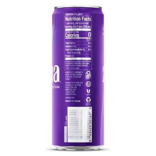 Zevia Zero Sugar Soda, Grape, 12 Ounce Sleek Can