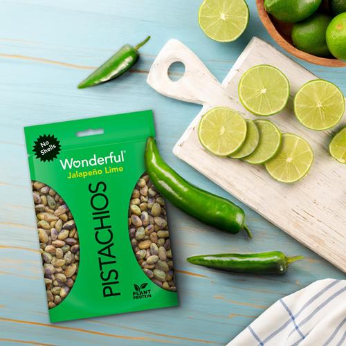Wonderful Pistachios No Shells, Jalapeño Lime Flavored Nuts, 11 Ounce Resealable Bag, Spicy Nuts, Protein Snacks, Gluten Free Pantry Staples, Healthy Snacks