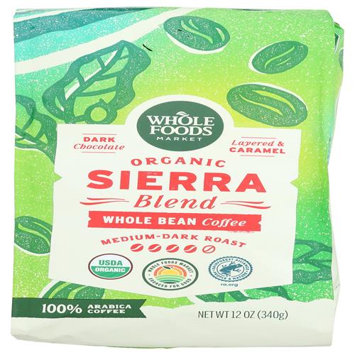 Whole Foods Market, Organic Sierra Blend Whole Bean Coffee, 12 Ounce