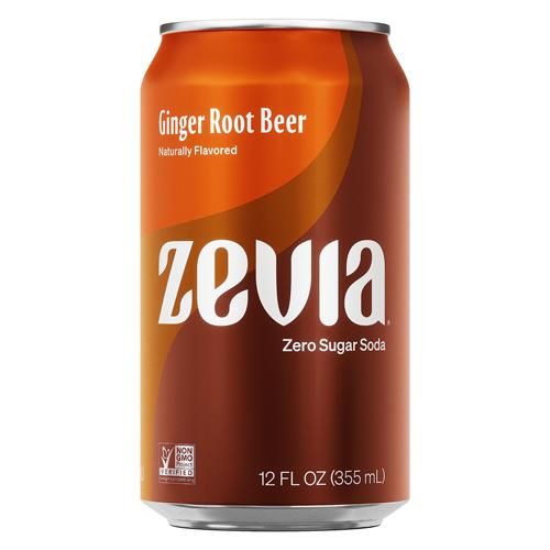 Zevia Zero Sugar Soda, Ginger Root Beer, 12 Ounce Cans (Pack Of 12)
