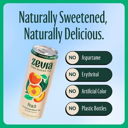 Zevia Organic Sweetened Peach Black Tea, 12 Fz