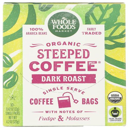 Whole Foods Market, Organic Steeped Coffee, Dark Roast, 10 Count, 4.2 Ounce