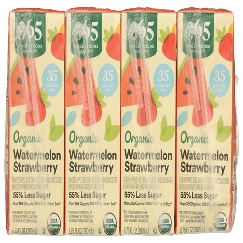 Whole Foods Market, Organic Reduced Sugar Watermelon Strawberry Juice Box, 8 Pack, 6.75 Fl Oz