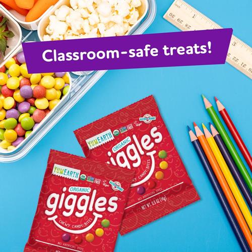 Yumearth Organic Giggles Chewy Candy – Allergy Friendly, No Artificial Dyes, Non Gmo, Gluten Free, Fruit Flavored, Vegan Candy Snacks With No Artificial Flavors, 0.5 Oz (Box Of 15)?